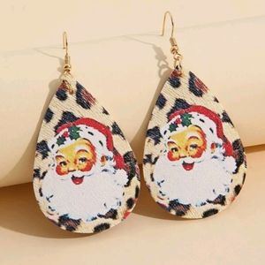 Leopard Print Santa Earrings